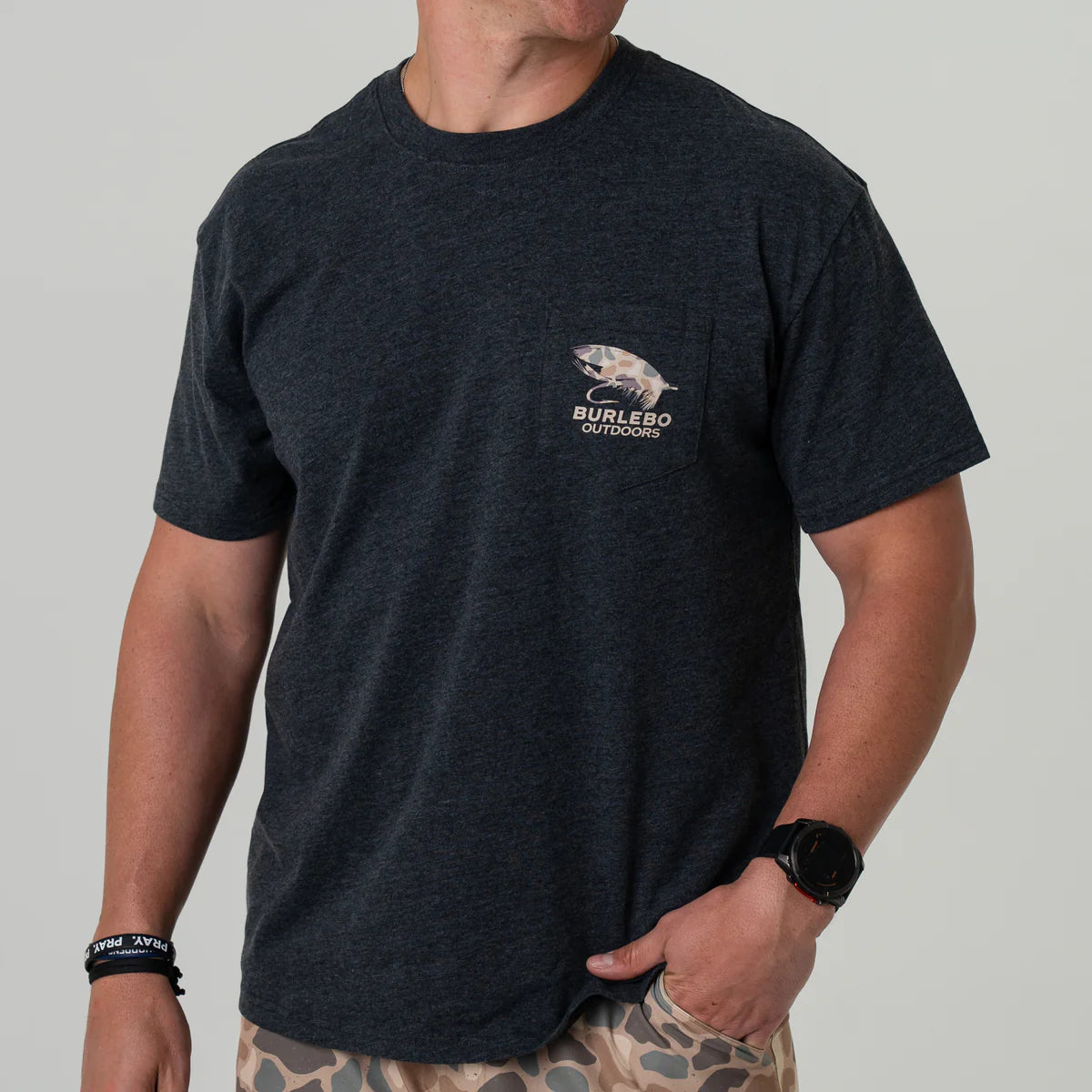 Burlebo Short Sleeve Tee Camo Big Fly - Heather Black